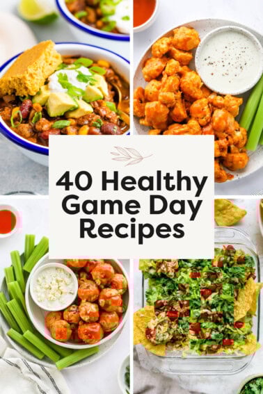 Collage of 4 game day recipes.