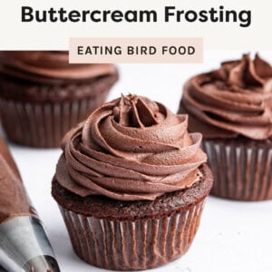 Chocolate Buttercream Frosting on top of a chocolate cupcake.