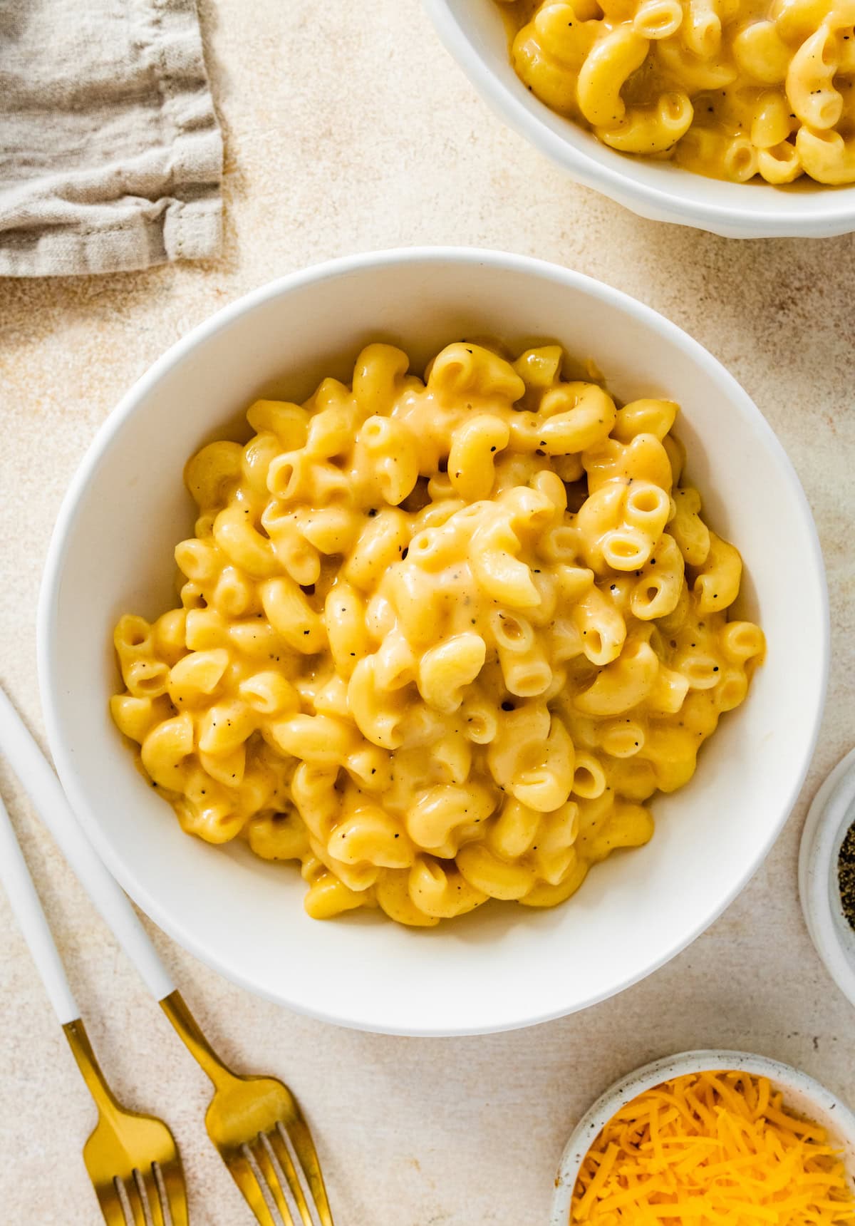 A small bowl of cottage cheese mac and cheese.