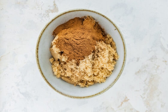 Ingredients for cinnamon sugar in a bowl.