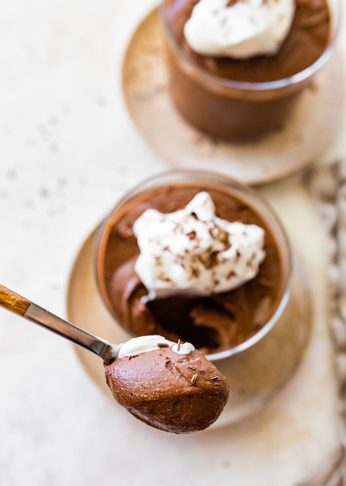 A spoonful of hard boiled egg chocolate pudding.
