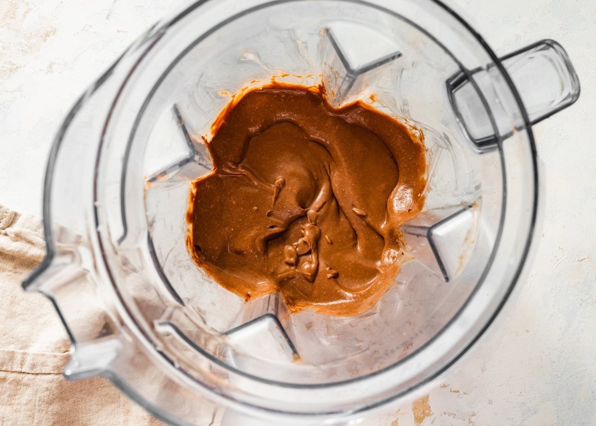 Hard boiled egg chocolate pudding blended in a blender.