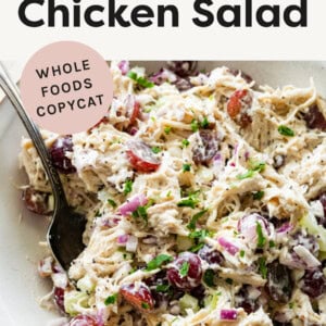 Sonoma Chicken Salad in a bowl. Chicken salad with a poppyseed dressing.