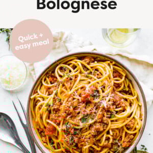 Plate of Turkey Bolognese and spaghetti.