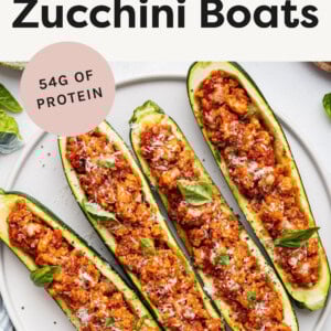 Four Turkey Zucchini Boats on a plate.